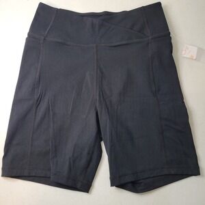 Danskin Womens Black Crossover High Waist Biker Shorts with Pockets Size M